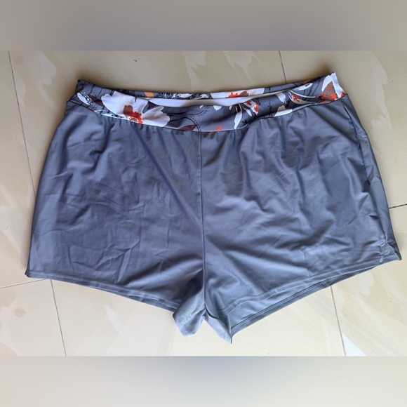 umbranded swim short plus size 2X eslastic and floral waist gray - Picture 4 of 14